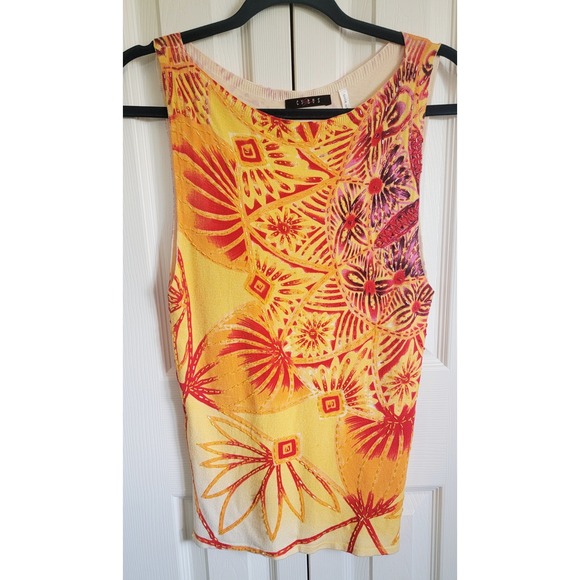 Cyrus M Beaded Tank Top Floral Sleeveless Knit Top Bright Summer Size M - Picture 1 of 7